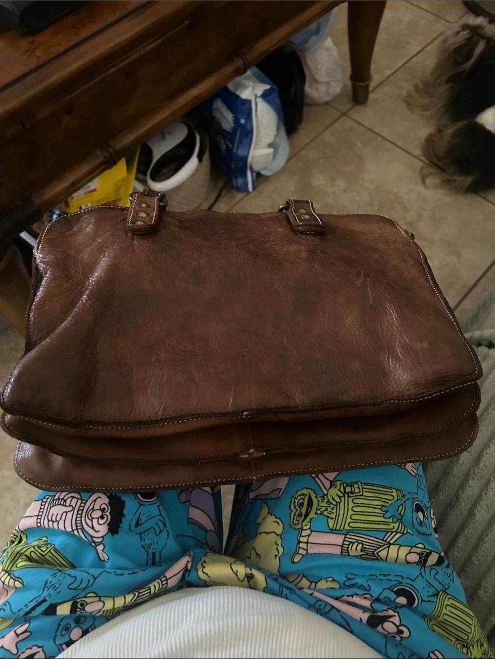 Classic Brown Leather Laptop Briefcase Bag